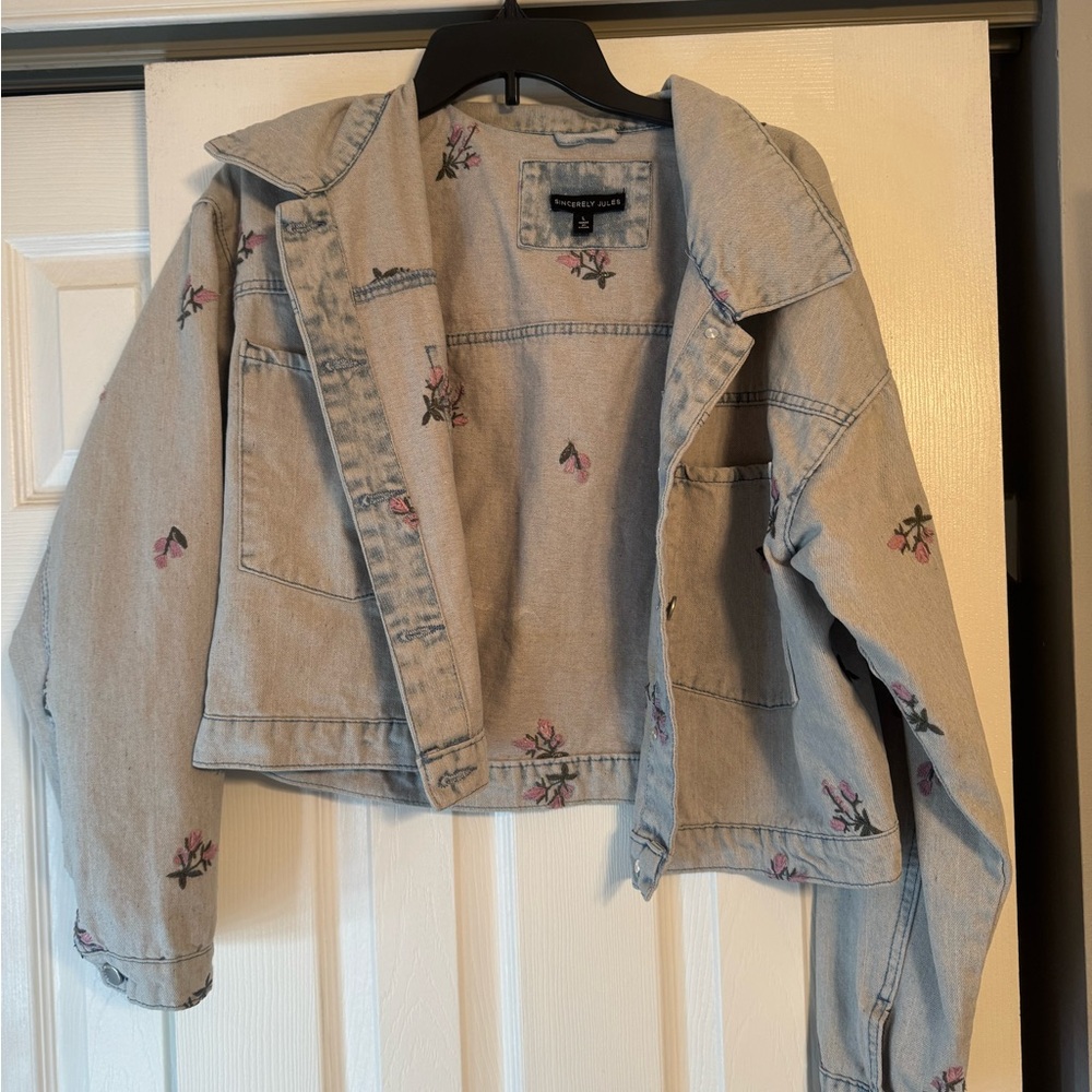 Sincerely Jules Light Blue Floral Jean Jacket